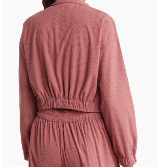 NWT AREA STARS Waffle Knit Crop Lightweight Front Zip Jacket Mauve Pink Small - Picture 2 of 13